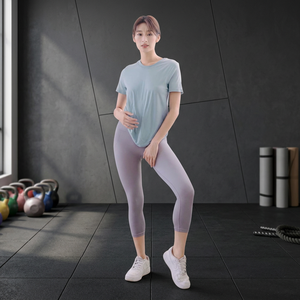 Leggings de yoga sans couture taille haute, longueur genou, couleur unie, en Spandex et Nylon, avec taille élastique, pour femmes, fitness et entraînement - Product Image 1