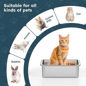 Bac à litière pour chat en acier inoxydable avec logo personnalisé, bac à litière en métal à côtés hauts pour chats, lapins et animaux de compagnie, accessoires pour toilettes pour chats - Product Image 3