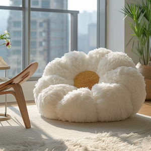 أريكة كسولة على شكل زهرة الأقحوان، كرسي أرضي مريح من القطيفة، مقعد منزلي دافئ، أثاث لغرفة المعيشة - Product Image 1
