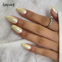 Easywell Meilleures ventes Ongles en gel souple jaune amande effet chrome, Boîte d'ongles artificiels en acrylique, Autocollants pour ongles, Ongles en gel à presser