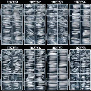 120 Uñas Postizas de Gel Suave Transparente en 8 Estilos, Cortas/Largas, Cuadradas/Ovaladas/Forma Ataúd, 12 Tamaños, Cobertura Completa, Puntas Acrílicas Artificiales - Product Image 1