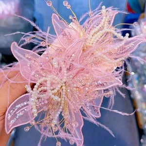 Accessoires pour cheveux <span class=keywords><strong>Betty</strong></span> en dentelle blanche pure, plumes, perles, fleurs en cristal, pince à cheveux, chaussures pour femmes, décoration artisanale et accessoires pour sacs et robes - Product Image 1