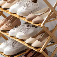Pesanan Kecil ramah lingkungan penjualan laris lipat multi-lapisan bebas berdiri rak sepatu Pot bunga Organizer bambu rak pajangan kayu