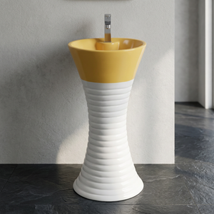 Moderno y Lujoso Lavabo con Pedestal de Diseño Europeo - Conjunto de Lavabo con Grifería de Cerámica Vistaar para Uso en Hospitales y Centros Comerciales - Product Image 1