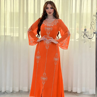 Robe musulmane élégante Dubaï 2025, robe kaftan modeste ornée, abaya d'été en mousseline transparente avec cristaux et strass