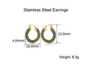 <strong>UK</strong> US Style Trendy Stainless Steel <strong>Earrings</strong> with Temperament Green Zircon <strong>Titanium</strong> Steel <strong>Earrings</strong> for Parties Shopping Wearing - Product Image 6