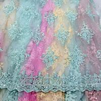 Tissu brodé de sequins multicolores de luxe, tissu brodé en maille avec perles, tulle, 100% polyester pour vêtements et accessoires