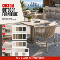 Ensemble de table et chaises en corde J2S, mobilier de restaurant extérieur moderne, résistant à l'eau et aux UV, pour projets hôteliers