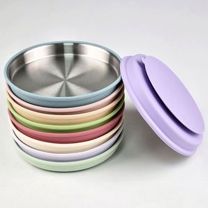 Assiette ronde pour bébé en acier inoxydable 304 antidérapante avec couvercle, sans BPA, de qualité alimentaire, vaisselle écologique pour l'alimentation - Product Image 6