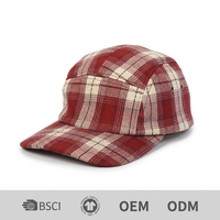 Gorra de béisbol estilo camper de 5 paneles, diseño vintage a cuadros, de franela azul marino y gris, con bordado 3D en relieve y visera plana, estilo streetwear, en caja