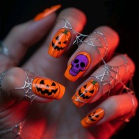 Faux ongles personnalisés pour Halloween, motif taches de sang, squelette, citrouille, fantôme, chauve-souris, bandage, réutilisables pour costume, cosplay, fête