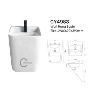 Nouveaux éviers en céramique lavabo de salle de bains lavabo mural à piédestal Unique lavabo de luxe suspendu au mur avec vanité - Product Image 3