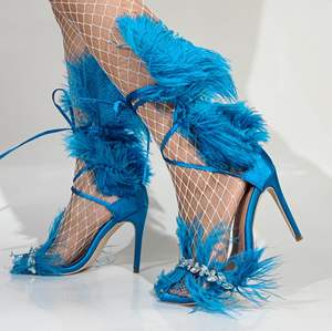 Sandali con tacco a punta aperta firmati stile alto da donna comodi sandali in piuma traspirante e resistente <span class=keywords><strong>tacchi</strong></span> - Product Image 2