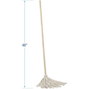 48 Pulgadas Mango de madera de roble de 12 onzas. Mopas de Algodón Blancas para Limpieza de Pisos - Paquete de 6 Piezas - Product Image 1