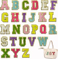 Hot Melt Colle Pas Cher Anglais Lettres En Gros Serviette À La Main Broderie Tissu Coton Pvc Personnalisé Chenille Patchs Paillettes 10 Pcs
