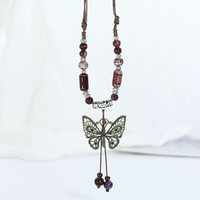 Collier long en céramique de style ethnique vintage, pendentif minimaliste, vêtements polyvalents, chaîne décorative pour femme