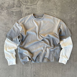 TシャツTシャツTシャツ,男性用,ダブルレイヤー長袖カスタムロゴ無地印刷 - Product Image 2