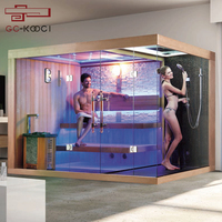 Sauna Kering Kaca Tempered Dua Orang, Kompor Sauna dengan Pancuran Atas
