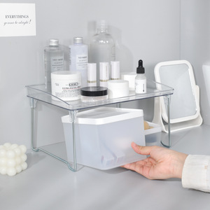 Ins-style Acrylic Folding Storage Rack Office <b>Desktop</b> Transparent Organizer <b>Shelf</b> Work Station - Product Image 2