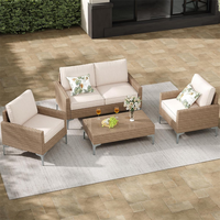 Ensemble de conversation confortable en rotin pour jardin, canapé d'extérieur modulable pour patio, idéal pour cour et bord de piscine