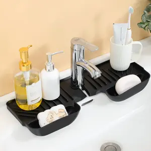 Protection anti-éclaboussures en silicone pour évier, tapis imperméable et anti-moisissure, support de rangement pour éponges, plaque de drainage et d'organisation pour cuisine - Product Image 3