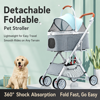 Poussette pliable pour chien en aluminium OEM 2-en-1 avec porte-bébé détachable, poignée réglable, capacité de 25 kg, roues EVA à roulement fluide