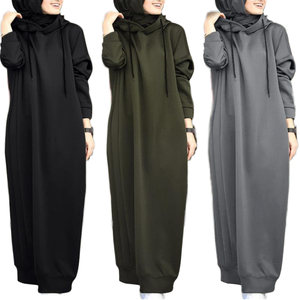 Loriya2024 <span class=keywords><strong>XXL</strong></span> Vintage Pure Color Abaya Kleid Kapuzen pullover für Frühling Atmungsaktives Polyester material Hergestellt für Dubai <span class=keywords><strong>Middle</strong></span> - Product Image 3