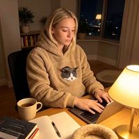 Ensemble assorti créatif pour humain et animal de compagnie : Sweat à capuche en polaire épaisse et chaude, pliable, décontracté et ample, avec poche porte-animal pour chat