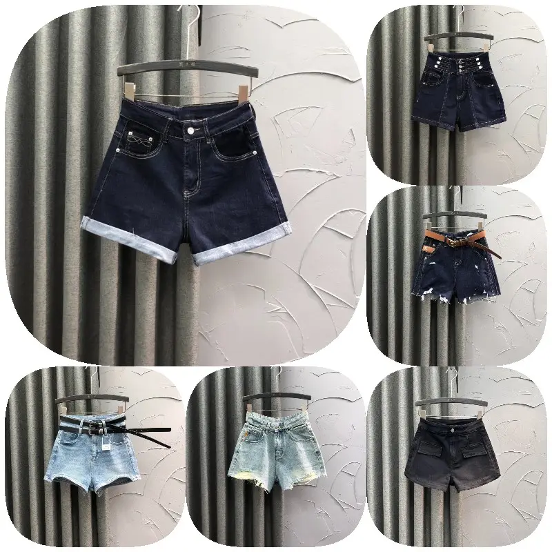 Phụ Nữ Giản Dị Quần Short Denim Uốn Tóc Bồng Cao Eo Mỏng Mùa Hè Quần Jean Quần Short Feminino Chic Phụ Nữ Nóng Dưới