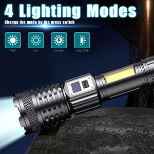 Linterna LED Súper Brillante de 50W al por Mayor, Recargable por USB, con Zoom, Linterna Táctica de Emergencia para Camping, Lámpara de Aluminio - Product Image 3