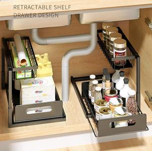 Under <strong>Sink</strong> Organizer, Pull Out Cabinet Organizer 2 Tier Slide Out <strong>Sink</strong> <strong>Shelf</strong> Cabinet Storage <strong>Shelves</strong> - Product Image 6
