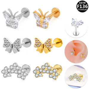<b>Titanium</b> Butterfly <b>Stud</b> Earrings With Crystals For Ear Bone Piercing Jewelry Gift ASTM F136 <b>Titanium</b> - Product Image 1