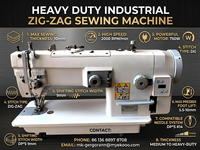 Machine à coudre industrielle zigzag robuste, machine à coudre électrique multifonctionnelle à entraînement direct et pied entraîneur pour tissus jusqu'à 10 mm d'épaisseur