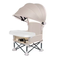 Siège d'appoint gris compact et pliable pour bébé avec plateau à manger pique-nique de voyage camping plage chaise d'alimentation pour bébé avec pare-soleil