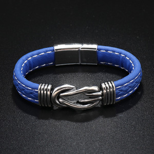 Pulsera de cuero de acero inoxidable de alta calidad Pulsera de cuero trenzado para hombres con hebilla magnética - Product Image 4
