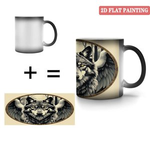 Taza Mágica de Cerámica Negra Esmerilada de 11 oz que Cambia de Color con Diseño de Lobo - Product Image 4
