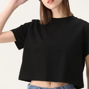 10代の女の子のための卸売バルククロップトップ基本的なデザインカスタムプリント女性クロップトップTシャツ