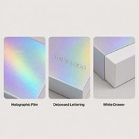 Boîte cadeau à tiroir blanc holographique irisé, impression personnalisée, rigide, coulissante, robuste, recyclable, qualité supérieure, vente en gros, directement de l'usine