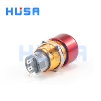 Bouton-poussoir d'arrêt d'urgence HUSA 19 mm à tête plate en métal, 24 V 3 A 1NO1NC, étanche IP65, à verrouillage, pour commande de machines industrielles