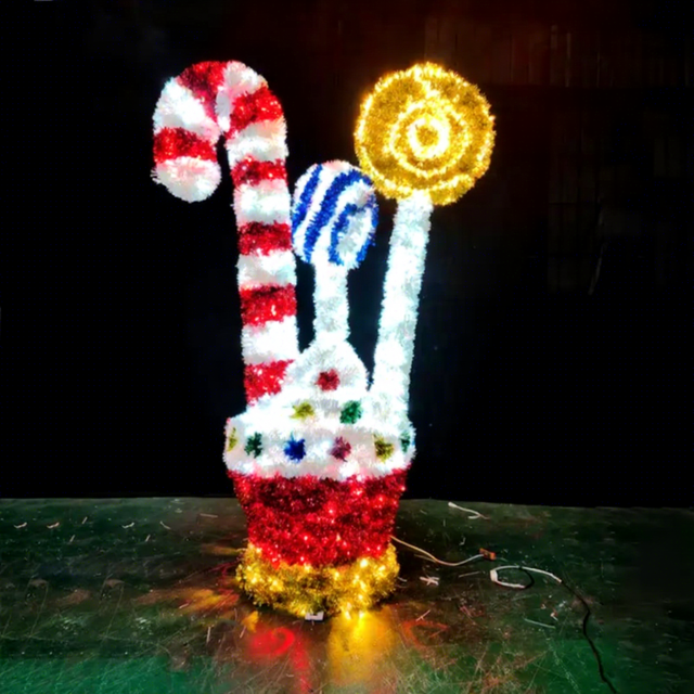 Customized Outdoor LED Illuminated Ornaments 2d Candy Cane Stick Wands Motif Light Christmas Decorations