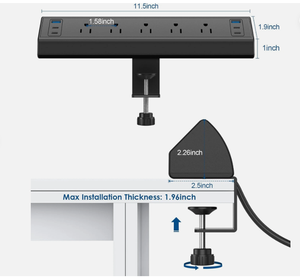 <span class=keywords><strong>Multiprise</strong></span> industrielle PD 20W avec 5 prises CA amovibles, rétractables et montables, à fixer sur table/bureau, 2 ports USB-A et 4 ports Type-C, 10A - Product Image 2