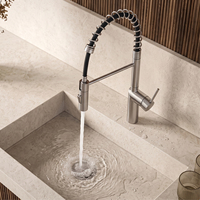 Robinet de cuisine flexible en acier inoxydable 304 nickel brossé avec jet cascade et pulvérisation laminar, mitigeur eau chaude et froide