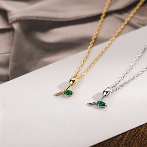 สร้อยคอ zircon สีเขียวใบดอกกุหลาบสีเขียวสีทองจี้ดอกทิวลิปสีเงิน925แบบเฉพาะตัวผลิตจากโรงงาน - Product Image 2