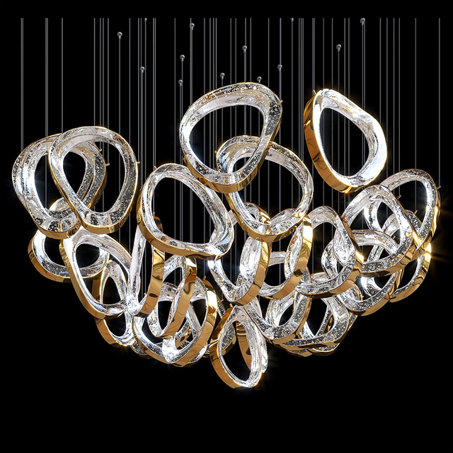 Luxury Modern Simple Crystal Ring Chandelier LED Light Metal Wedding Villa Living Room Hotel Restaurant 30kg 80 CRI E27 360