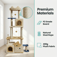 Arbre à chat de luxe moderne et écologique à 5 niveaux, avec griffoir en sisal et papier, et niche, pour chats de grande taille d'intérieur, centre d'activités en peluche