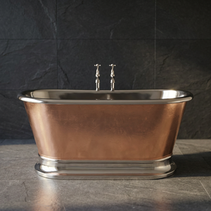 Baignoire ovale autoportante en cuivre finition brossée, écologique, de luxe, classique pour extérieur, pour salle de bain de villa, avec couvercle - Artisanat indien - Product Image 1