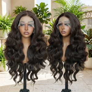 Perruque synthétique KEMY HAIR avec dentelle frontale HD, brun brunâtre, vague lâche, fibre de qualité supérieure, sans colle, perruques synthétiques pour femmes noires, usage quotidien - Product Image 1