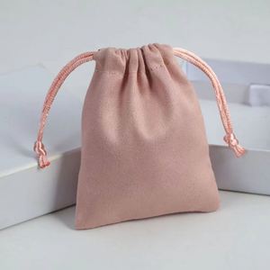 Custom pink Microfiber Velvet <b>Drawstring</b> Pouch Jewelry Storage Hot Stamping logo Small Luxury Gift Wedding Favor Packaging - Product Image 4