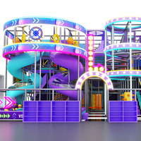 Aire de jeux intérieure pour enfants en PVC avec LED, zone de trampoline, salles de fête, tables et chaises, zone de cuisine, grande structure en filet