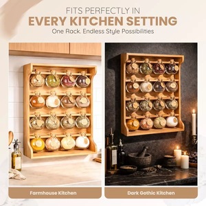 Étagère à épices murale en bois à 4 niveaux avec bocaux en verre pour l'organisation des épices et des condiments dans la cuisine - Product Image 2